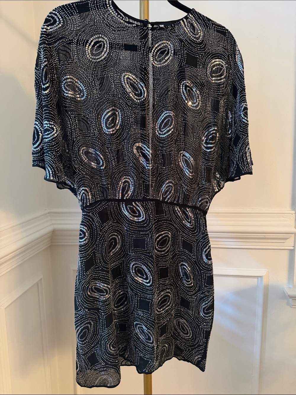 The Kooples Black and Silver Beaded Mini Dress